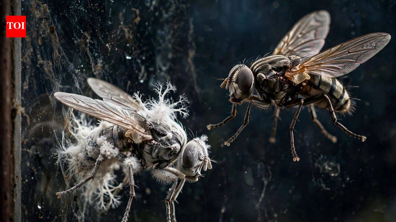 Zombie fungus uses dead female flies to infect healthy flies using spores