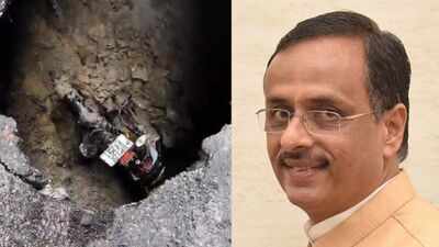 Video: Massive sinkhole swallows road near former UP deputy CM's house in Lucknow, injures biker