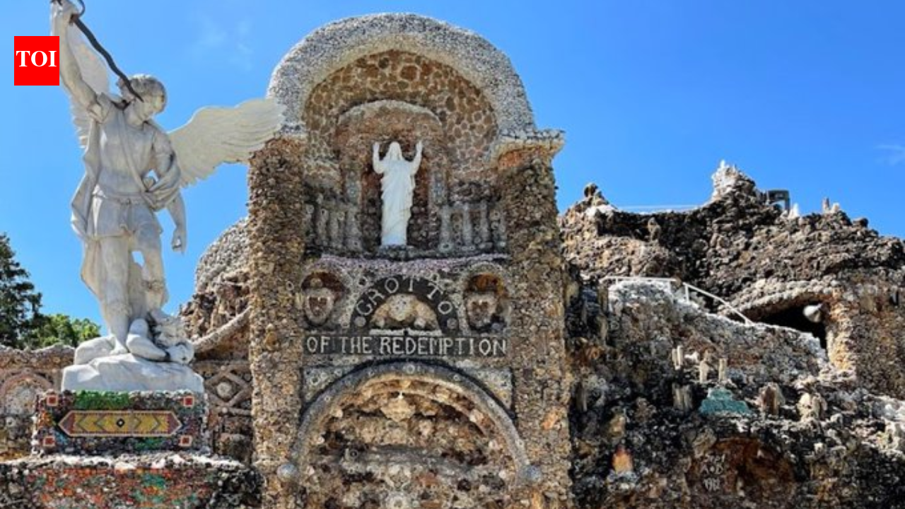 An Iowa priest vowed to build a shrine if he survived pneumonia; after recovering, he spent 42 years using over 100 train carloads of stone to create it