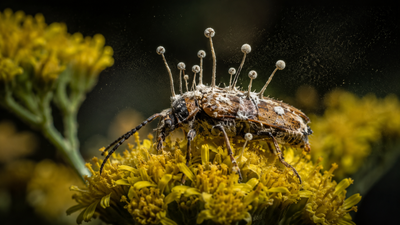 A fungus turns beetles into zombies and makes them die on flowers; scientists say the timing helps infect the next generation