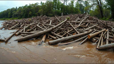 In 1880, Wisconsin’s Chippewa River became a 7-mile wall of logs as 200 million board feet of timber jammed the river before a flood broke it apart