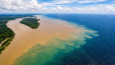 The Amazon River pours 28 billion gallons of freshwater into the Atlantic Ocean every minute, making seawater less salty more than 100 miles offshore