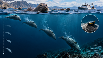 Scientists use satellite tags and time-depth recorders to track female northern elephant seals diving 1,735 metres into the Pacific Ocean