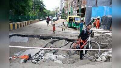 2 mths after repair, Indirapuram road caves in again