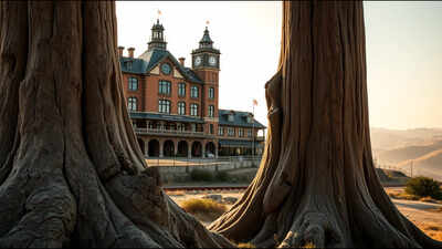 In 1923, a Colorado businessman opened a hotel around an abandoned railway station beside giant petrified tree stumps; four decades later his 160-acre resort became part of a national monument
