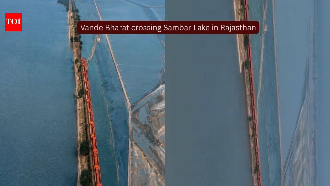 Vande Bharat speeding past Rajasthan’s salt lake wonder: Sambhar Lake view from the train looks unreal; watch - The Times of India