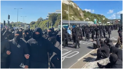 ‘Stop the boats’: Masked men block roads to Dover port in anti-immigration protest