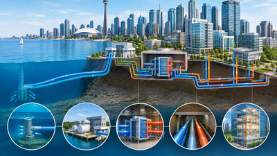 In 2004, Toronto began using cold water from 83 metres beneath Lake Ontario to cool downtown buildings; today the system serves 200 buildings across 40 million sq ft