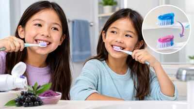 Two Canadian students created toothpaste that changes colour in the mouth; their school project is designed to show children when they are brushing properly