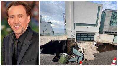 Nicolas Cage’s $10.5 million Malibu mansion hit by massive sinkhole as driveway collapses amid coastal erosion; photos show 30ft-wide crater outside his 4,000-square-foot beachfront home
