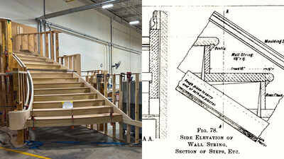 A Newport mansion is being restored with a staircase technique dating to the 1500s; instead of modern exposed fasteners, craftsmen lock the wooden steps together with mortises and wedges