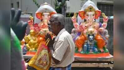 Kosapet streets display Ganeshas of all hues, sizes