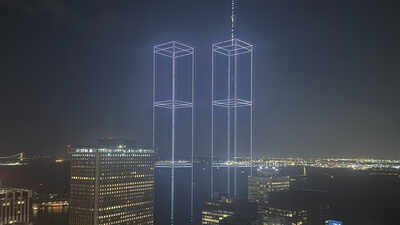 2,977 drones light up New York harbor in stunning 9/11 tribute: Watch the Twin Towers reappear