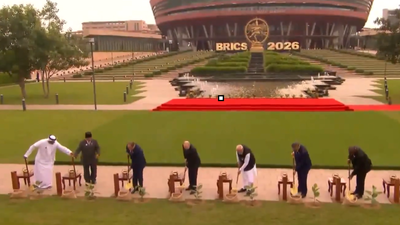 PM Modi, Brics leaders take part in joint tree plantation at Bharat Mandapam: Watch