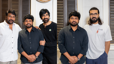 Chiranjeevi, Ram Charan meet Ravi Teja and ‘Irumudi’ team; congratulate them on the film’s success