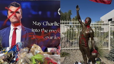 Memorial statue of slain conservative activist Charlie Kirk vandalised with red paint in Phoenix
