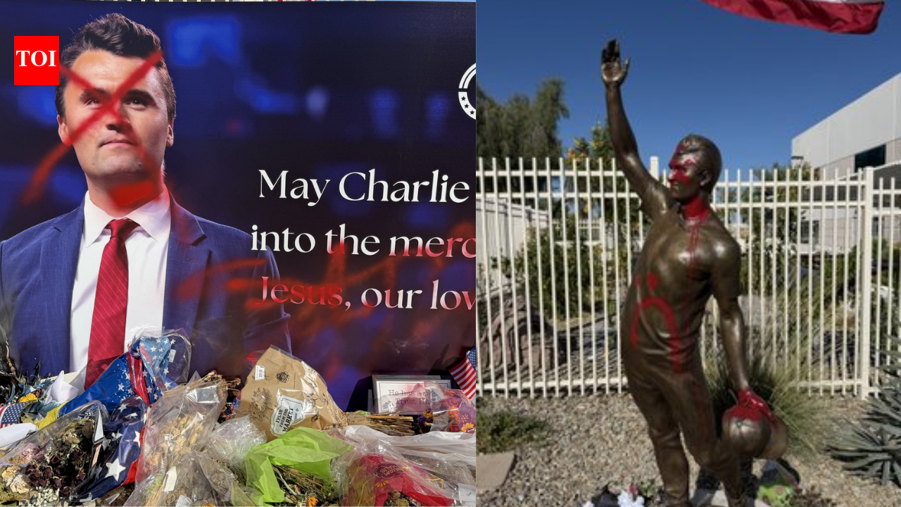 Memorial statue of slain conservative activist Charlie Kirk vandalised with red paint in Phoenix
