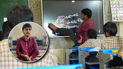 Simhachalam Naidu was born with disability in both hands; today, he is a government school teacher who writes with his legs: “To move forward in life, I had to accept that my feet were my hands”