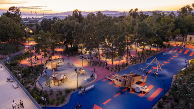 Athens is transforming its old airport into Europe's second-largest city park, with 70% green cover, on-site wastewater treatment and furniture made from demolished airport concrete and asphalt