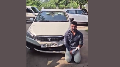 Gurgaon hit-and-run case: Accused Kalyan Bainsla made to kneel before car, bandaged hand visible - watch