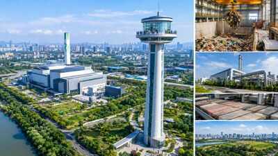 China built a 120-metre tower above a waste plant; visitors can now climb it to look over a facility processing 8,000 tonnes of rubbish a day