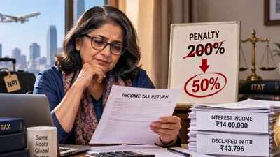 She declared Rs 43,796 income but omitted Rs 14.02 lakh interest from her ITR; tax officer imposed a 200% penalty of Rs 4.85 lakh, but ITAT cut it to Rs 1.21 lakh