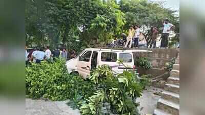 Narrow escape for school kids as van crashes into tree, falls 5ft onto service road in Ghaziabad