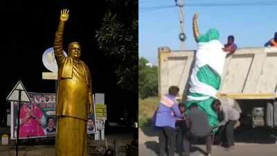 Before and after: 9ft Siddaramaiah statue appears overnight in Kalaburagi, gone before DKS passes by