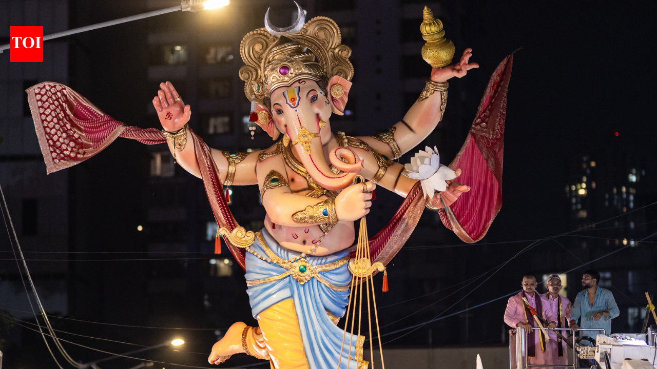 Charming Ganpati idols nestle amid crescent moon and soft clouds