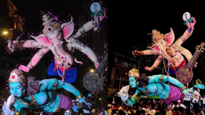 Skilled hands carve large idols with perfect balance and symmetry