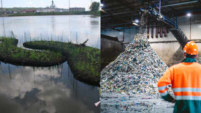 In 2017, Dubuque turned recycled plastic equal to about 67,000 water bottles into 14 floating islands; the 2,674-sq-ft system now adds plant, fish and bird habitat to Bee Branch Creek