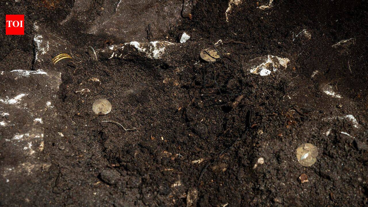 Archaeologists found 45 Roman silver coins and a gold ring inside a Swedish farm building; the hoard was buried around AD 450