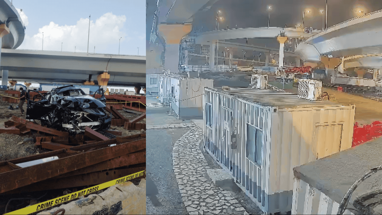 CCTV shows BMW crashing through barrier, falling o