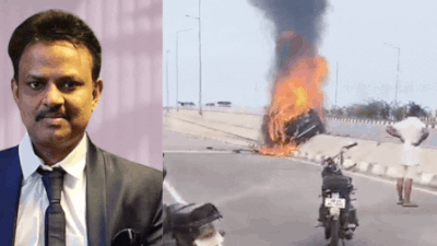 Neurosurgeon burnt alive after car hits divider, bursts into flames in Telangana
