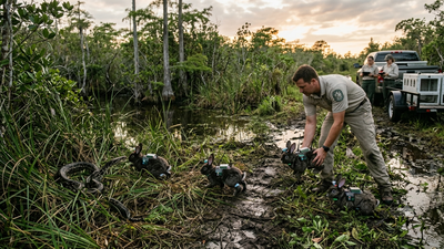 When a district in Florida used robot rabbits to eliminate growing population of Burmese pythons and protect Everglades