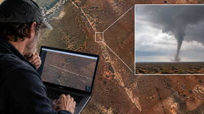 An Australian caver spotted an 11-km scar while searching Google Earth; scientists later found a tornado had torn through the Nullarbor