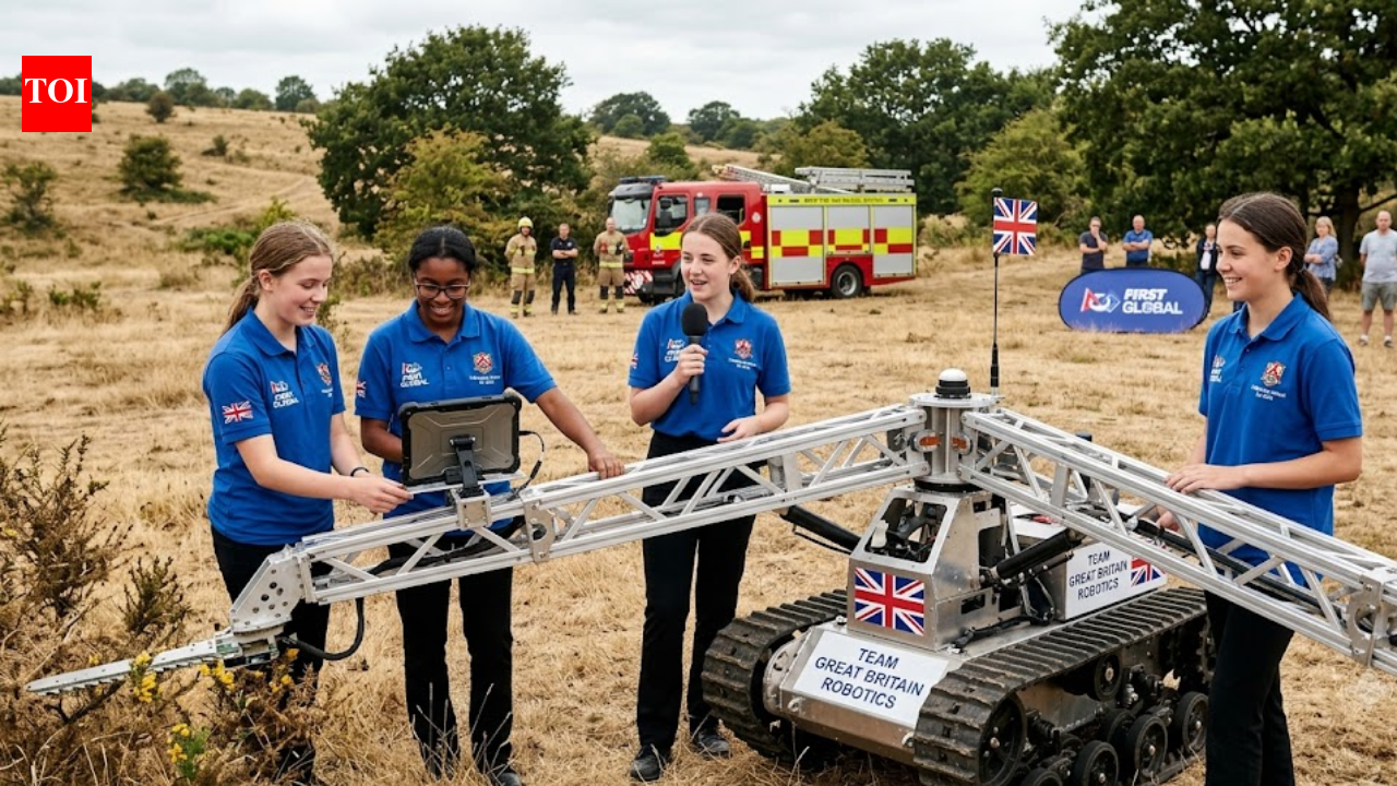 Five British schoolgirls built a robot with folding arms designed to create wildfire firebreaks