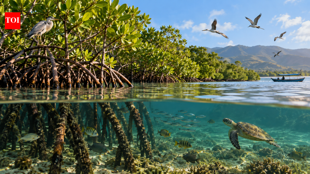 Flores mangrove restoration supported 10 faunal species and stored 70 Mg of CO2 over 10 years.