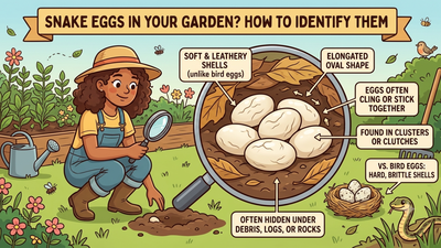 Are those snake eggs in your garden? How to identify them, where snakes usually lay eggs, what they look like and what you should do if you find a clutch hiding under soil, leaves, compost or garden debris