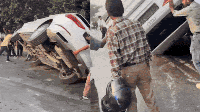 Watch: Audi overturns after high-impact collision with Glanza in Greater Noida