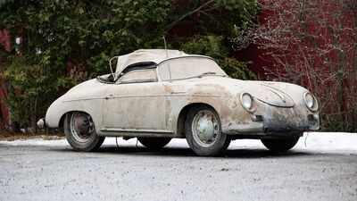 A rare 1955 Porsche 356 Speedster, found in barn-find condition, sold for $145,600 in 2026 after spending more than 50 years in a collection