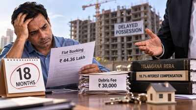 Builder delayed Rs 44.36 lakh flat possession by 18 months and charged Rs 30,000 debris fee; Telangana RERA orders him to pay homebuyer 10.7% interest compensation for delay