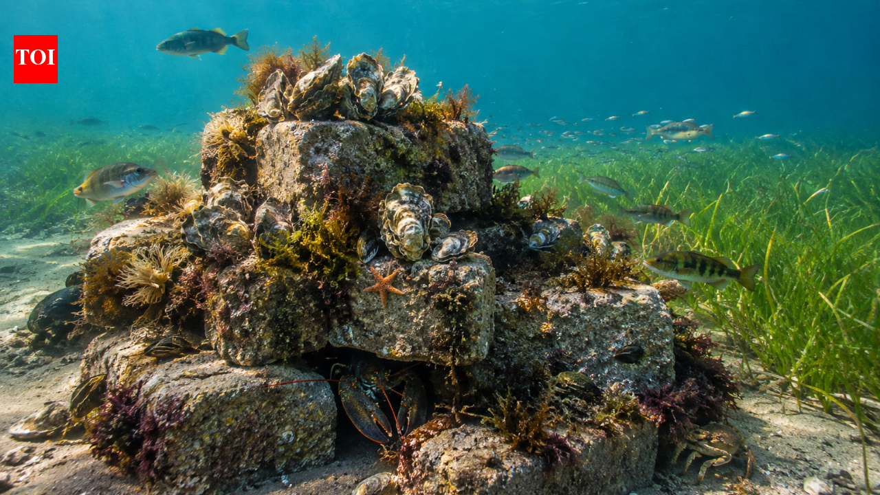 In 2021, researchers began placing concrete-block oyster reefs on Prince Edward Island; biomass rose 45-fold