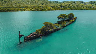 160 years ago, a ship caught fire and ran aground off Australia; now, mangroves have turned it into a living island filled with greenery and wildlife