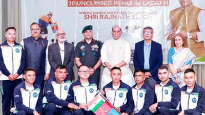 Defence minister Rajnath felicitates expedition crew that summited 20 unclimbed peaks in Ladakh