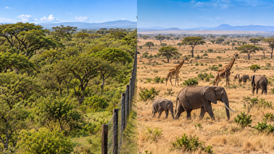 Scientists kept large herbivores out of a Kenyan savanna for 18 years; after elephants and giraffes returned, tree cover fell to earlier levels