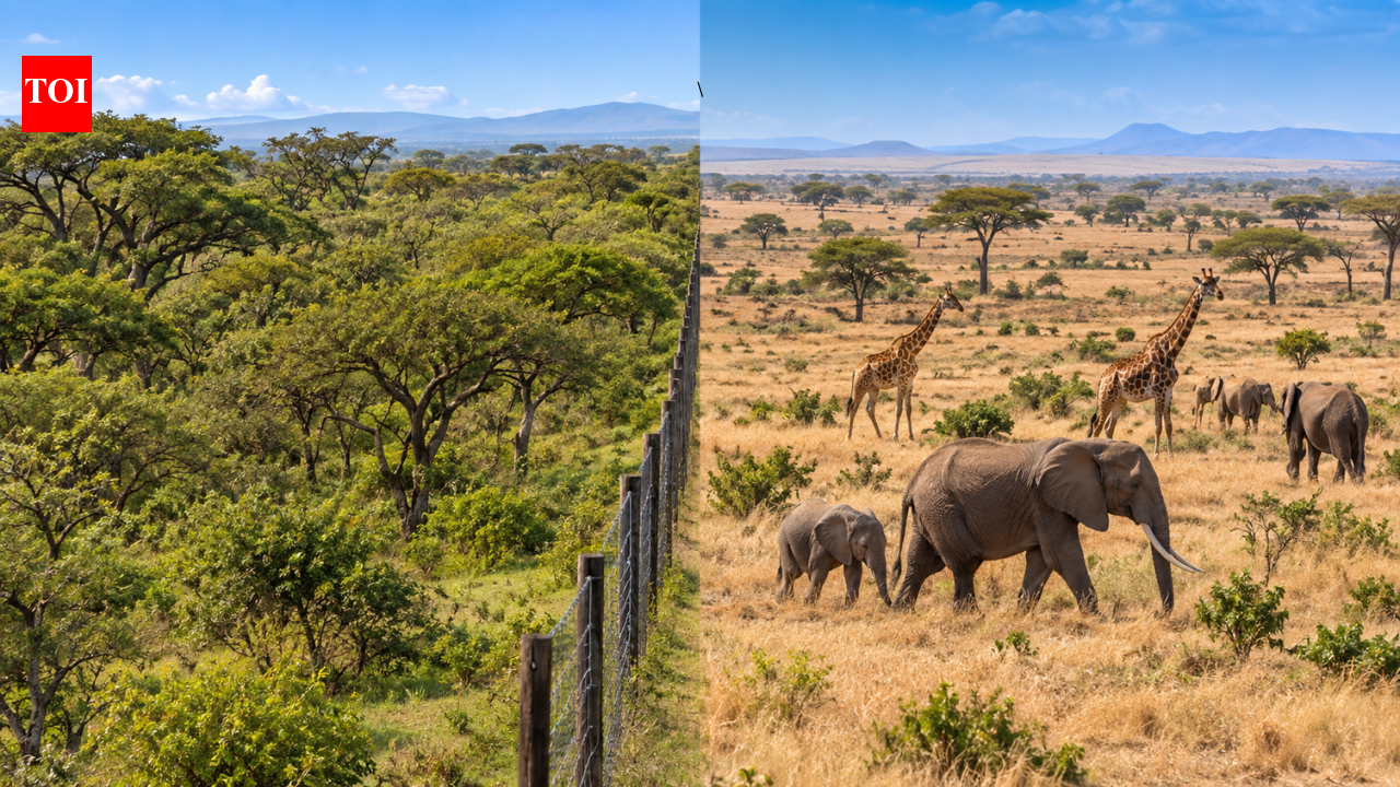 Kenyan savanna tree cover falls after elephants and giraffes return following 18-year exclusion