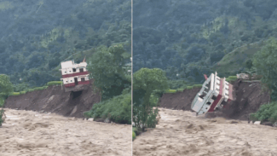Watch: Government building collapses into river as heavy rains trigger fresh landslide in Nepal
