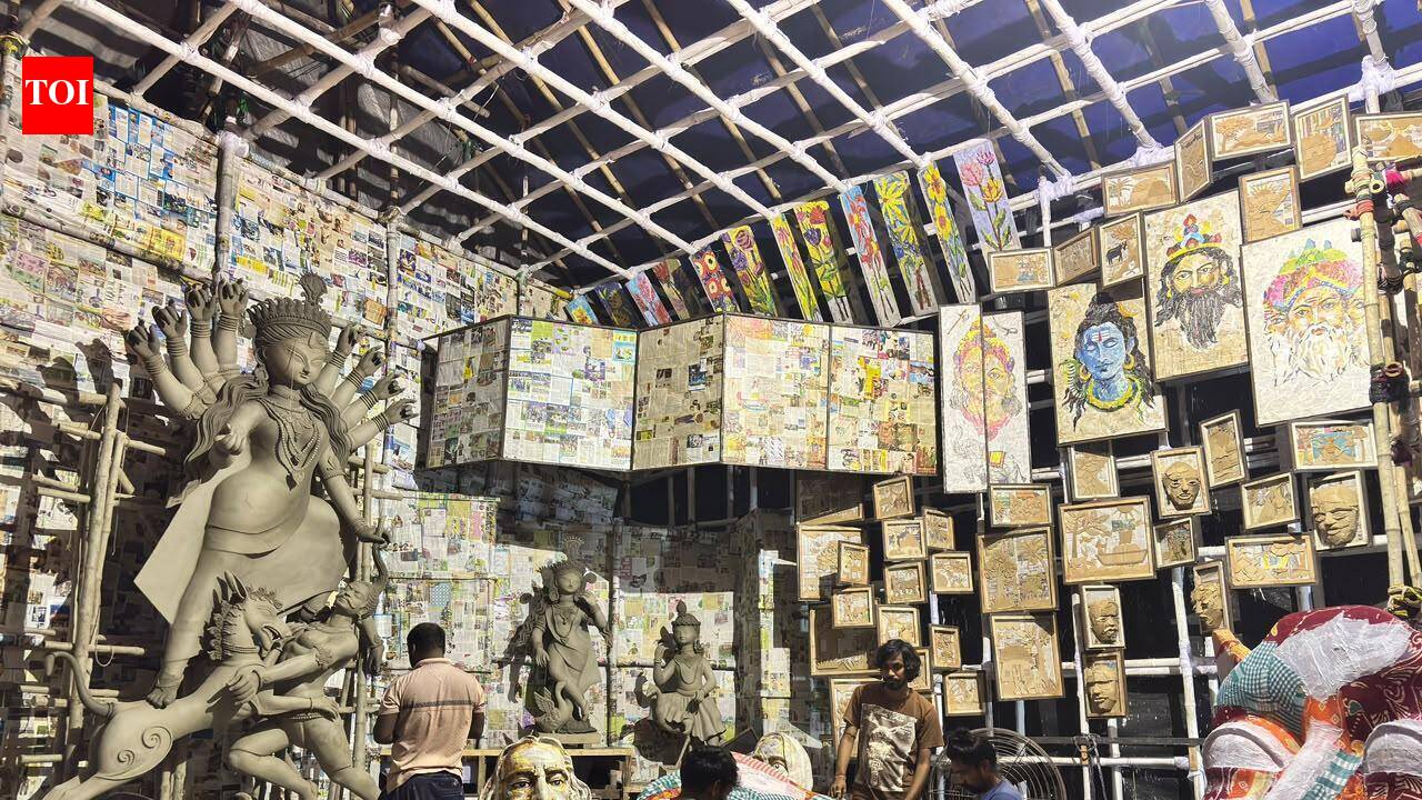Newspapers important: Baguiati club recycles for Durga Puja pandal