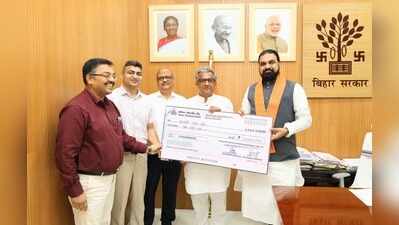 Beltron hands over cheque of Rs 15 cr to Samrat for chief minister relief fund